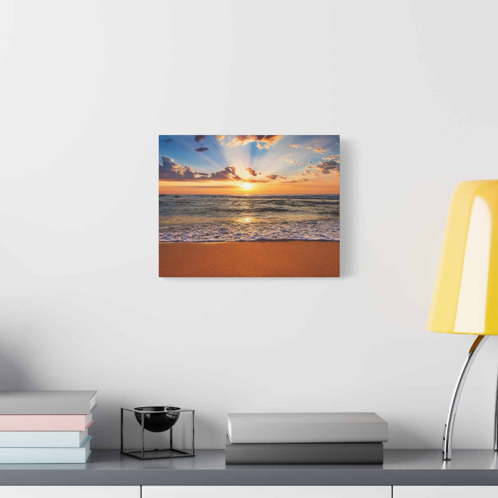 Beach Sunrise Deep Blue Sky Ocean Canvas Wall Art for Home Decor Ready-to-Hang-Express Your Love Gifts