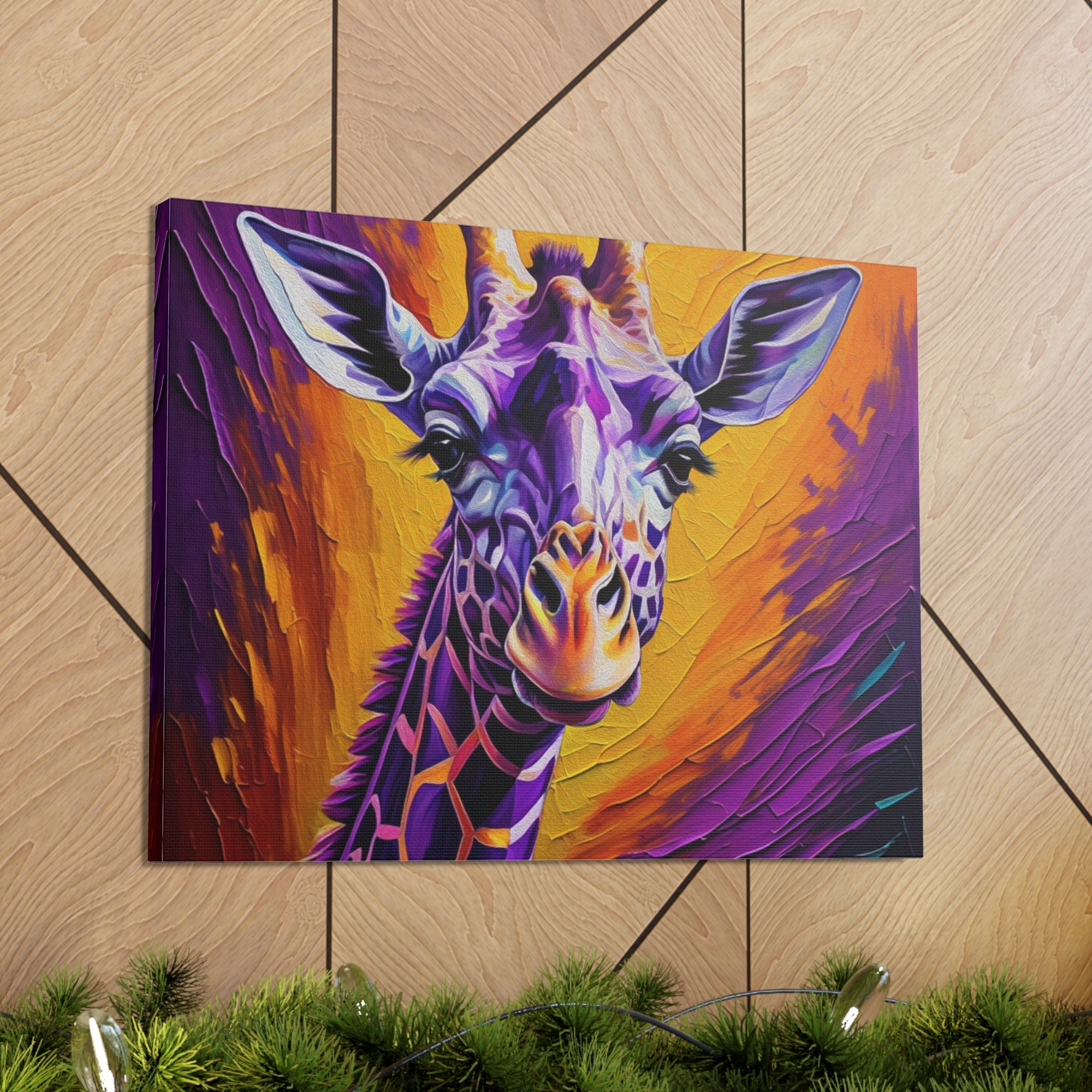 Giraffe Abstract Purple Modern Oil Painting Canvas Wall Art for Home Decor Ready-to-Hang-Express Your Love Gifts