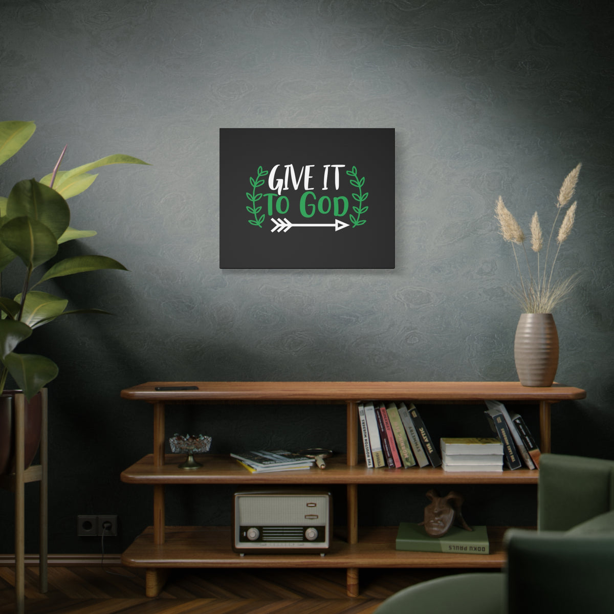 Scripture Canvas Give It To God Psalm 55:22 Green Christian Wall Art Bible Verse Print Ready to Hang-Express Your Love Gifts