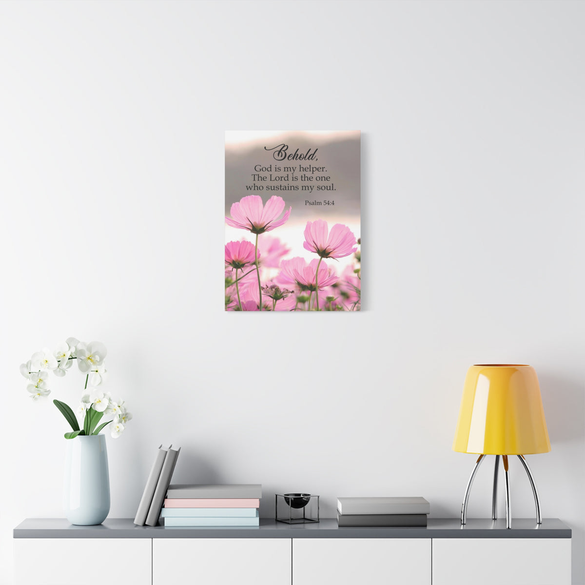 Scripture Canvas Behold, God is My Helper Psalm 54:4 Christian Wall Art Bible Verse Print Ready to Hang-Express Your Love Gifts