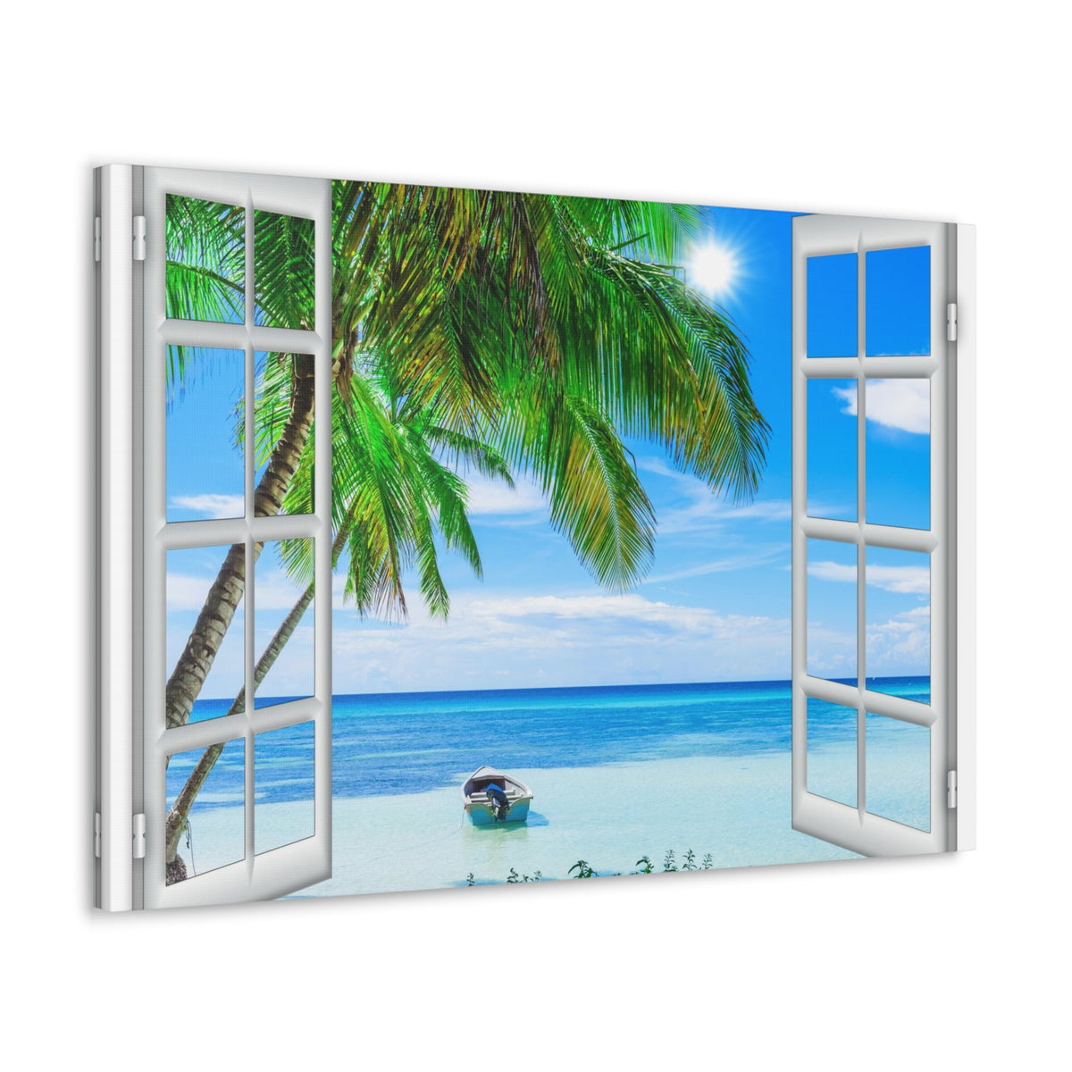 Canvas Print Wall Art Window Beach Coconut View Nature Photography Realism Scenic Landscape Colorful Multicolor for Home Decor Ready to Hang-Express Your Love Gifts