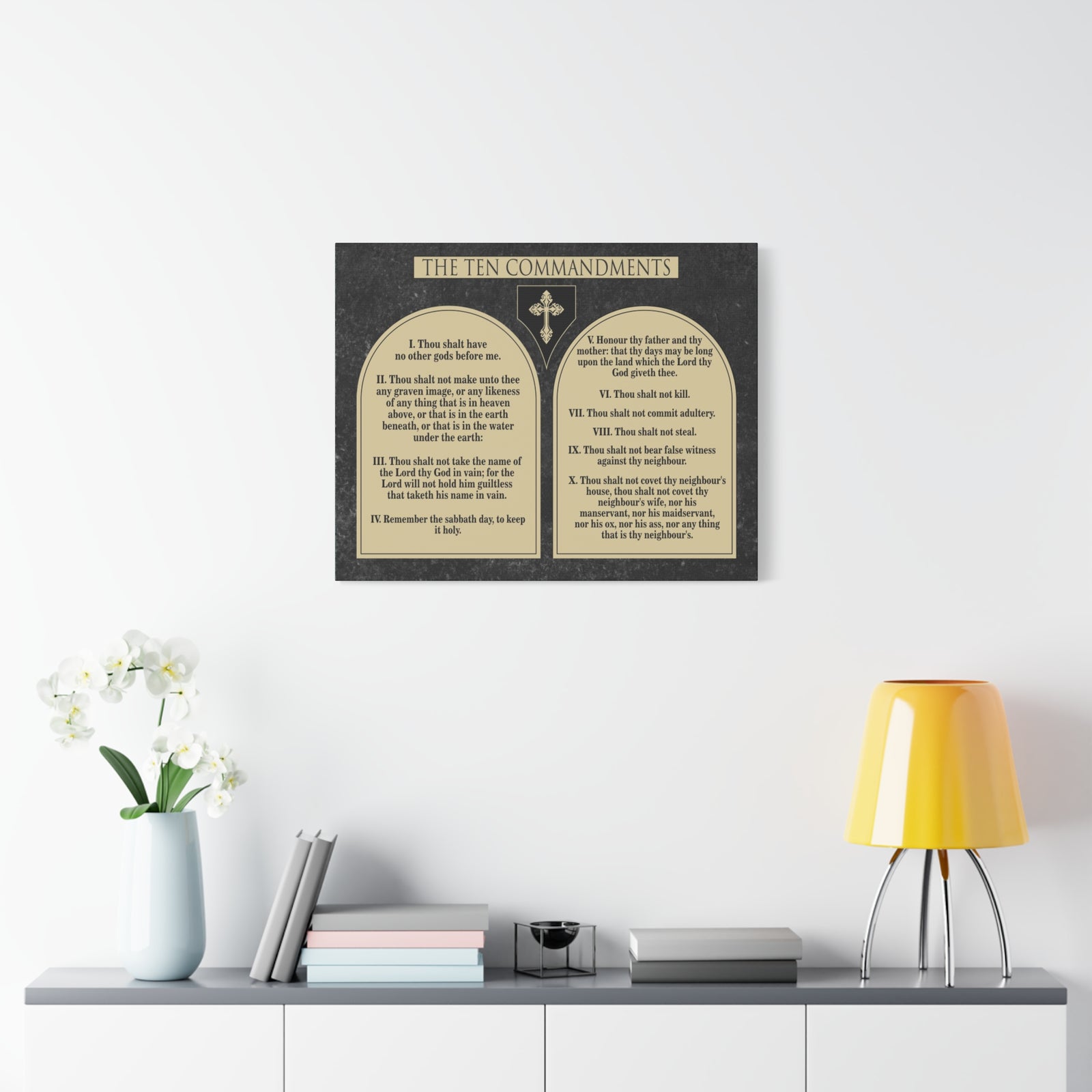 Scripture Canvas Ten Commandments Wood Brown Christian Wall Art Print Ready to Hang-Express Your Love Gifts