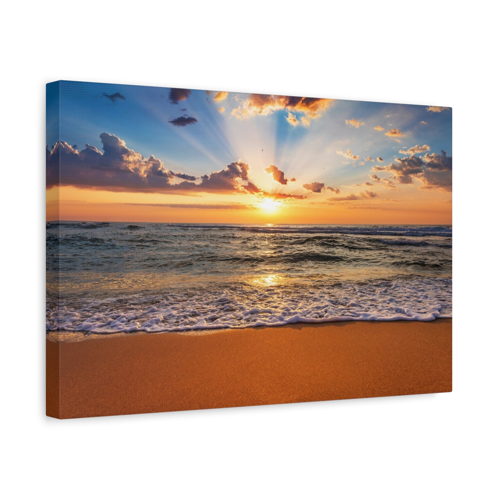 Beach Sunrise Deep Blue Sky Ocean Canvas Wall Art for Home Decor Ready-to-Hang-Express Your Love Gifts