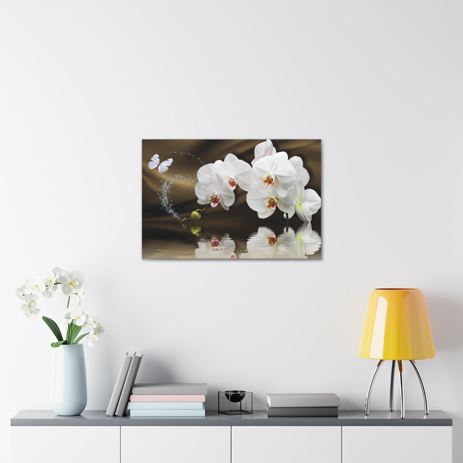 Orchids Reflected in Water Flower Canvas Wall Art for Home Decor Ready-to-Hang-Express Your Love Gifts