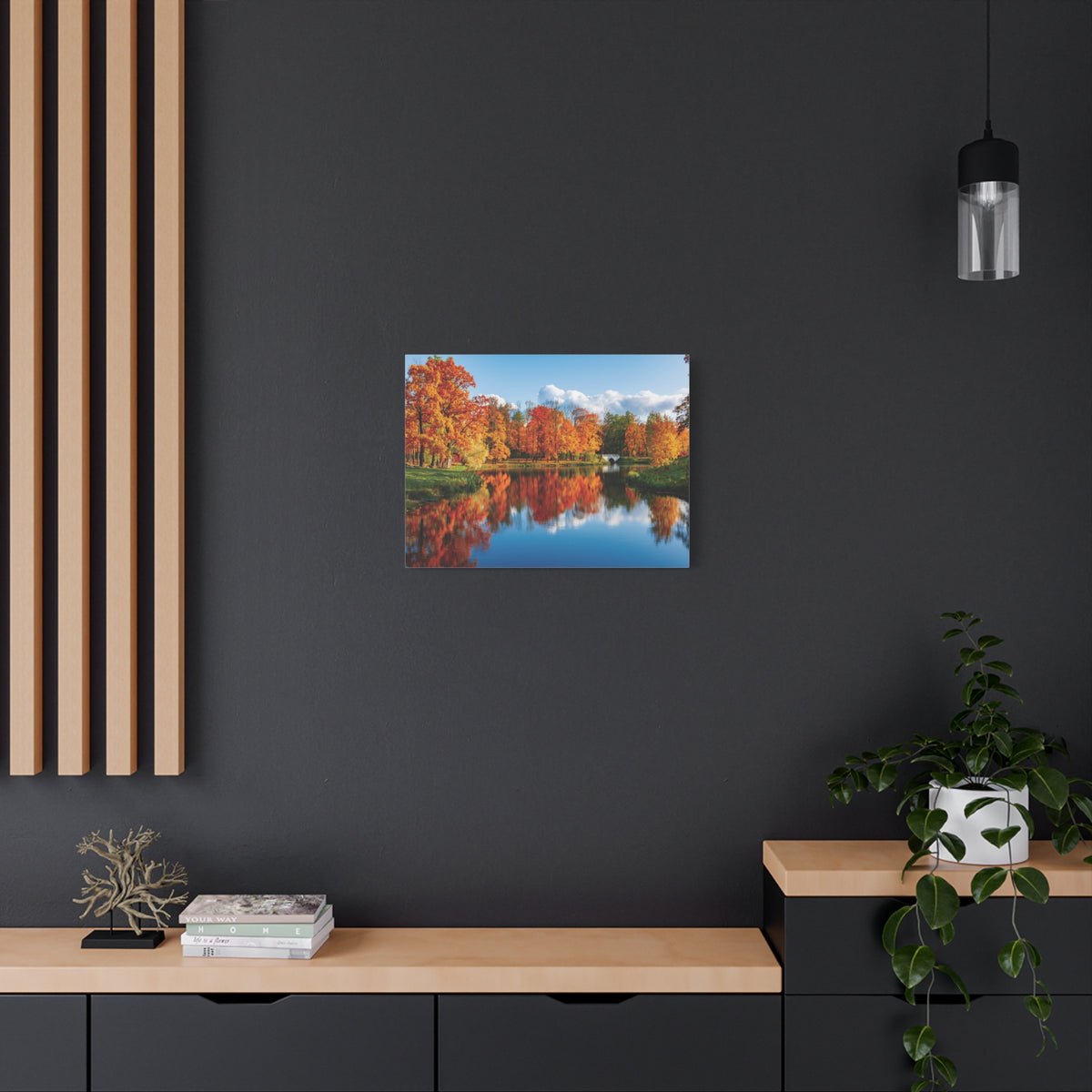 Autumn Fall Forest Orange Leaves Lake Nature Wilderness Photography Canvas Wall Art for Home Decor Ready-to-Hang-Express Your Love Gifts