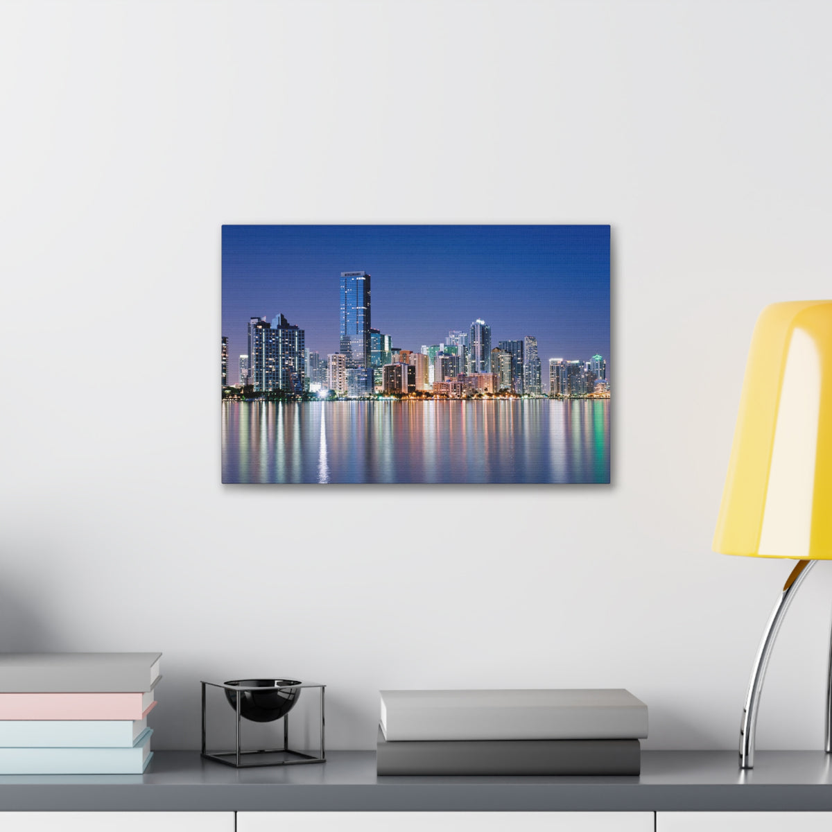 Miami Night Skyline Canvas Artwork High-Quality Breathtaking Stunning Cityscape for Home Decor Ready to Hang-Express Your Love Gifts