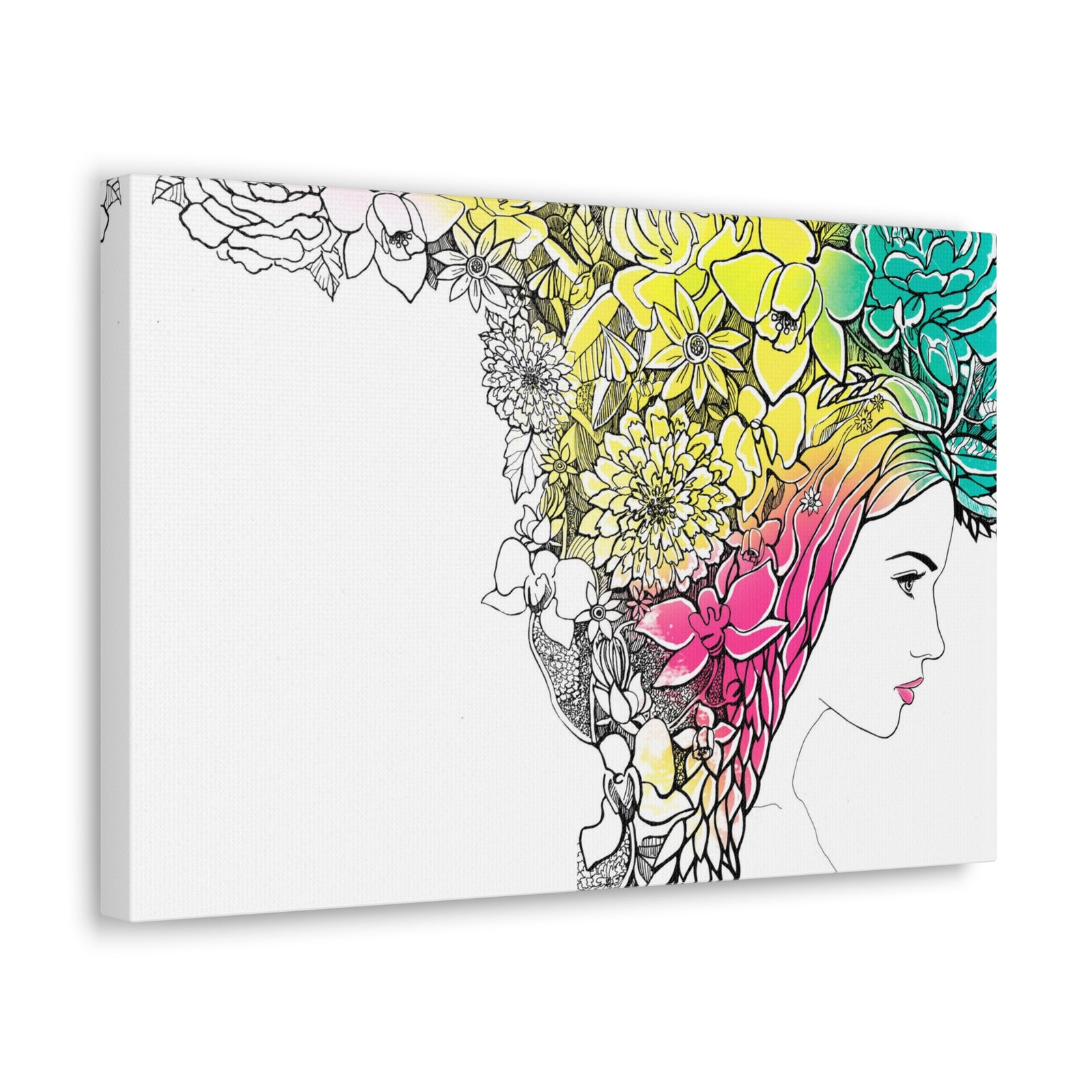 Young Girl With Hair Made Of Flowers And Leaves Flower Canvas Wall Art for Home Decor Ready-to-Hang-Express Your Love Gifts
