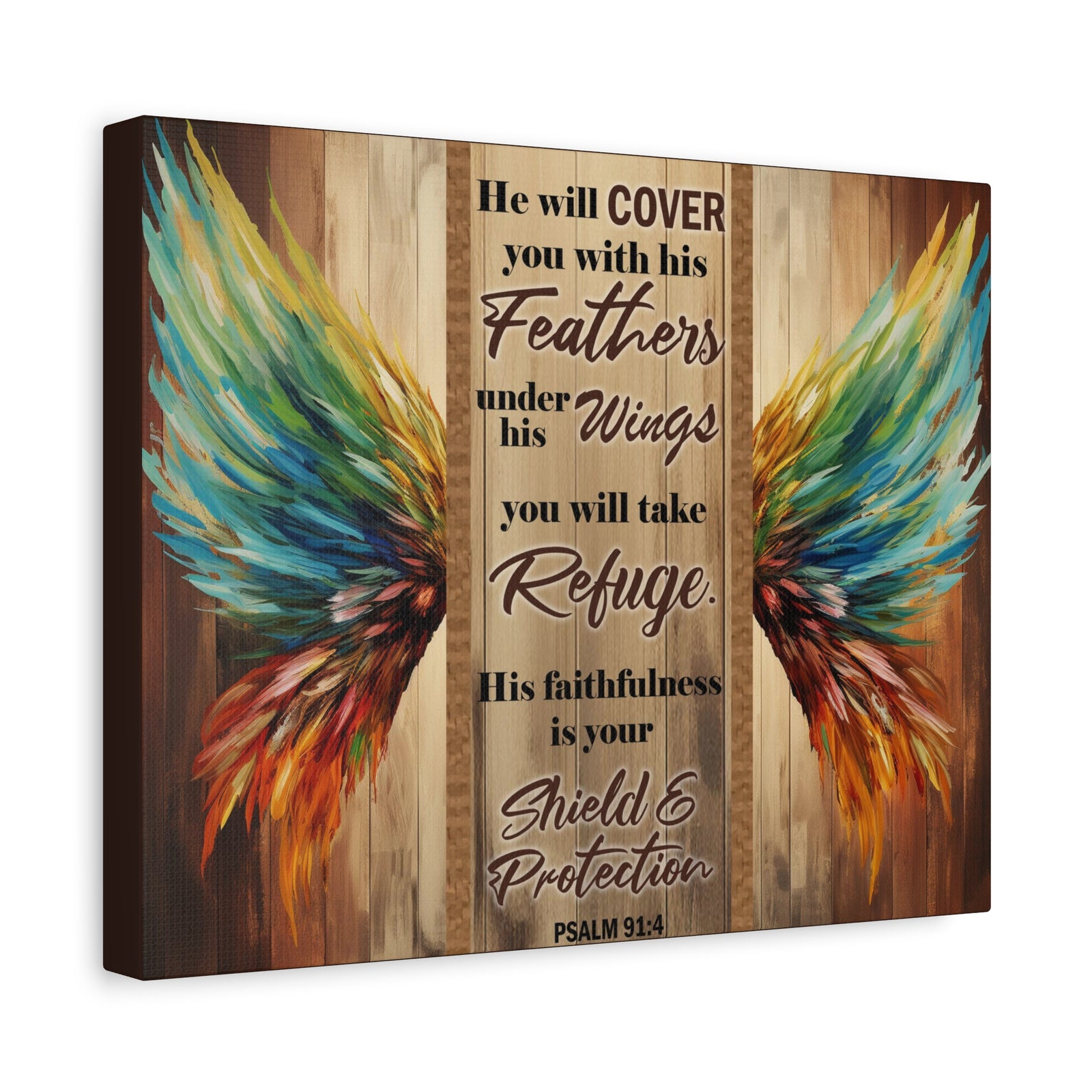 Scripture Walls Shield and Protection Psalm 91:4 Christian Wall Art Print Ready to Hang Unframed-Express Your Love Gifts