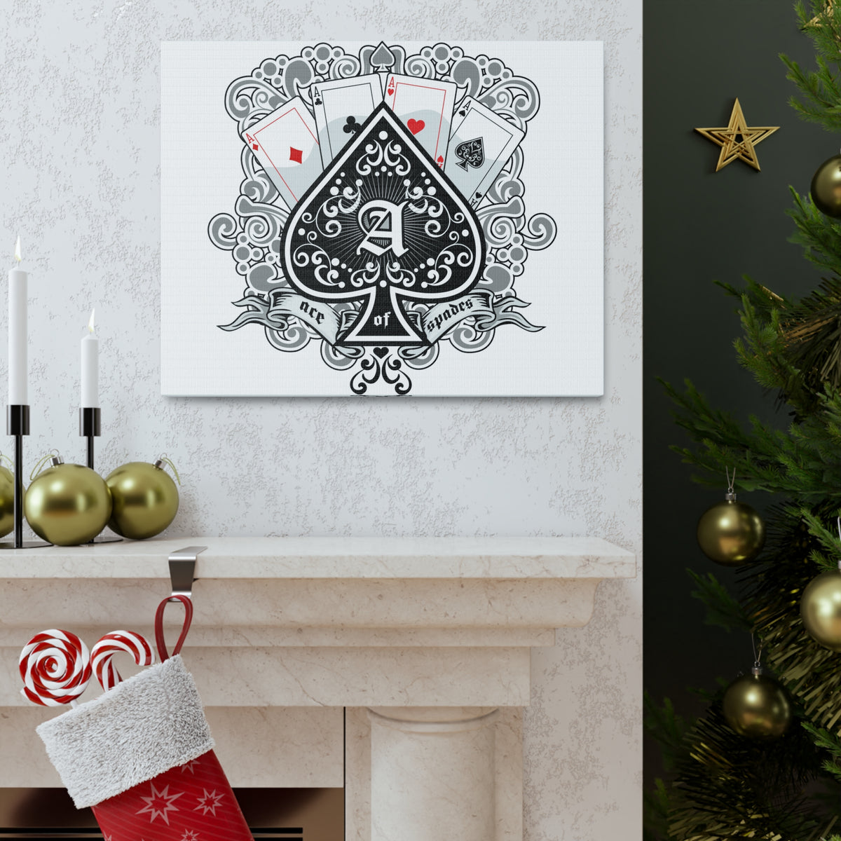 Gothic Coat Of Arms Ace Of Spades Playing Card Canvas Wall Art for Home Decor Ready-to-Hang-Express Your Love Gifts