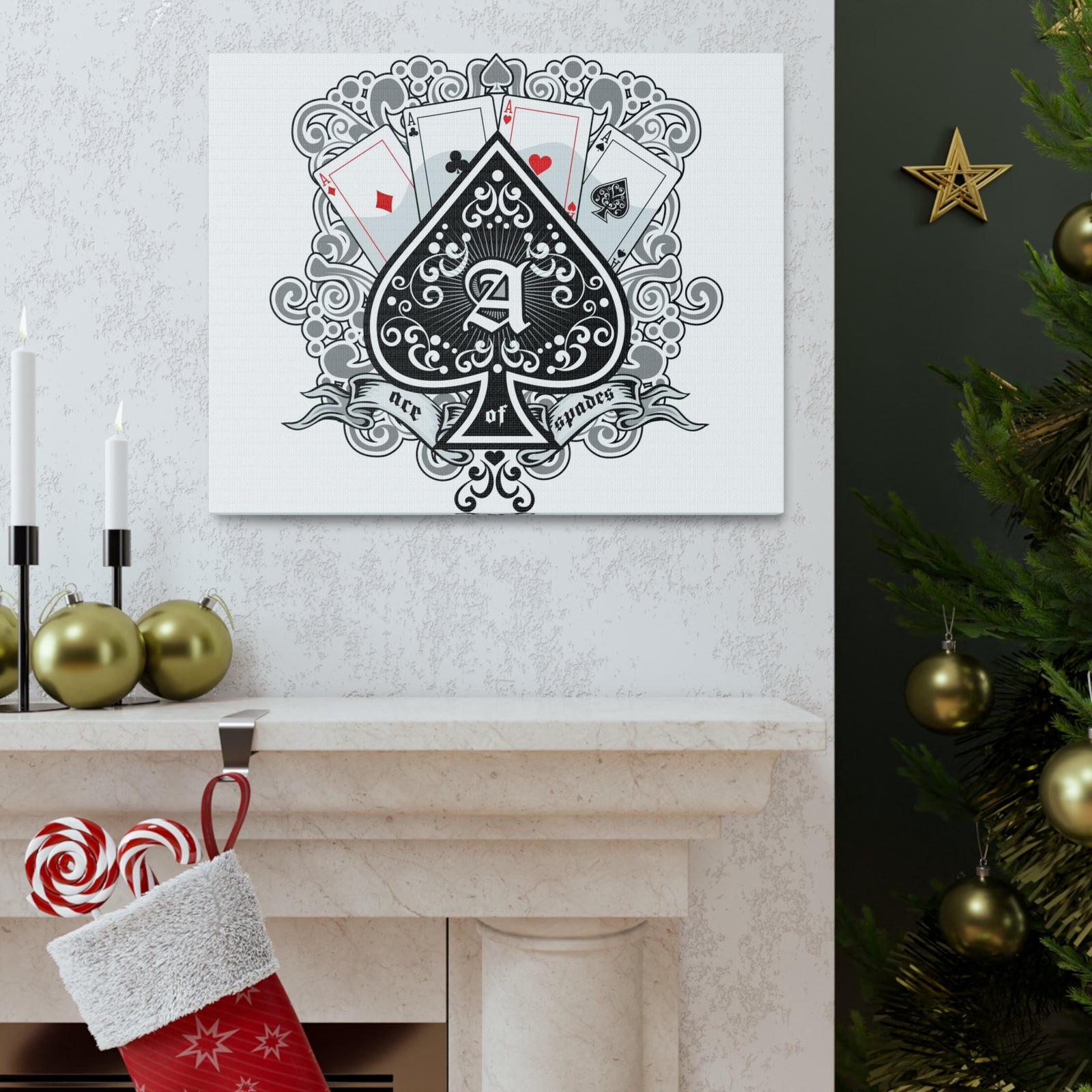 Gothic Coat Of Arms Ace Of Spades Playing Card Canvas Wall Art for Home Decor Ready-to-Hang-Express Your Love Gifts