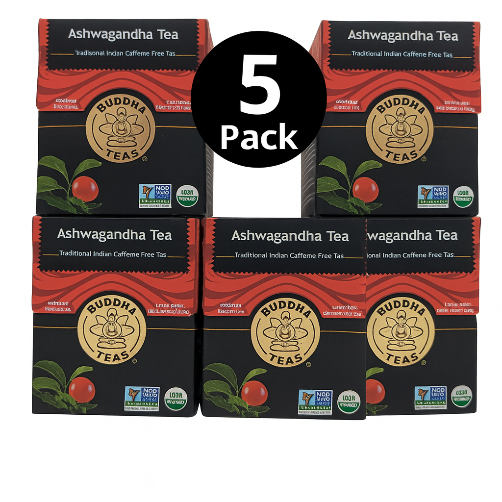 Buddha Teas Organic Ashwagandha Root Tea – Caffeine-Free, Kosher, Non-GMO, 90 Bleach-Free Tea Bags (Pack of 5)-Express Your Love Gifts
