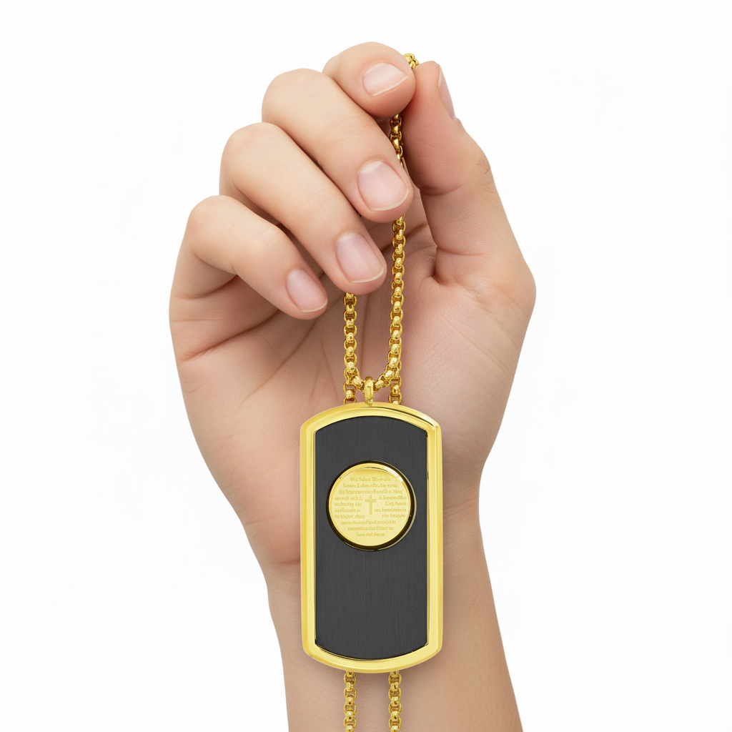 Our Father Dog Tag Necklace Men's Two-Tone Black IP & 18K Gold Plated Stainless Steel 24" Chain-Express Your Love Gifts
