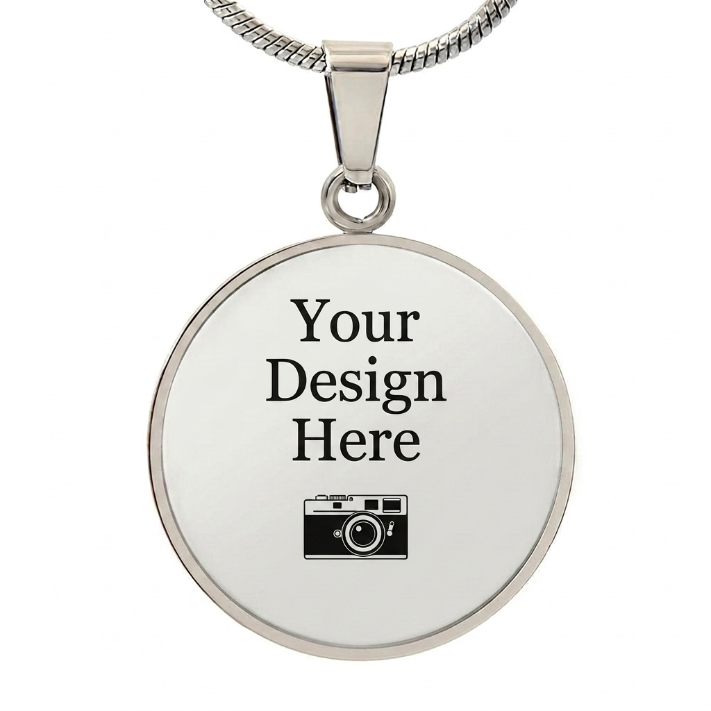 Custom Design Circle Keychain or Necklace - Upload Your Art or Request Design - 316L Stainless Steel - 18K Gold Plated - USA Made Personalized Gift-Express Your Love Gifts