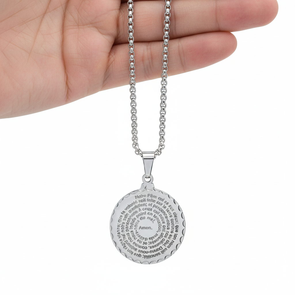 Men's Notre Pere Prayer Pendant Stainless Steel 24" Chain-Express Your Love Gifts