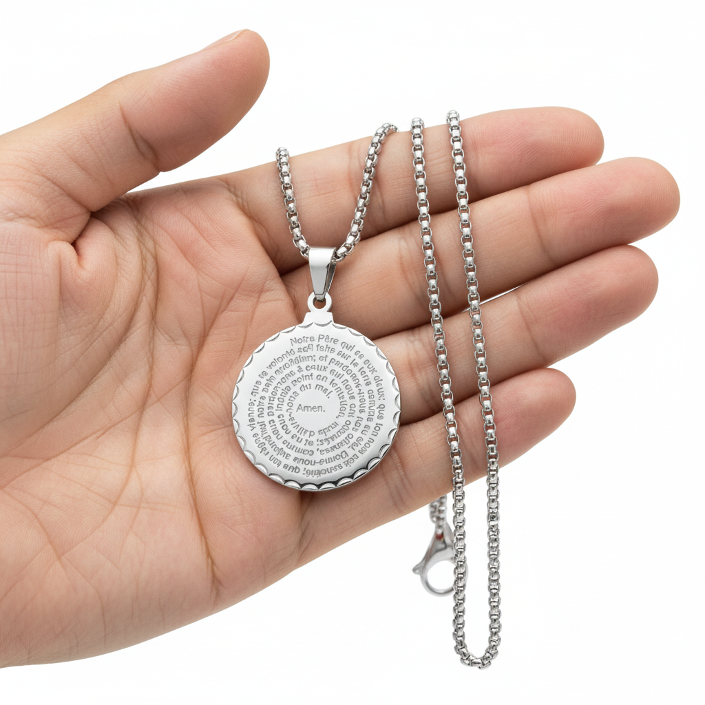 Men's Notre Pere Prayer Pendant Stainless Steel 24" Chain-Express Your Love Gifts