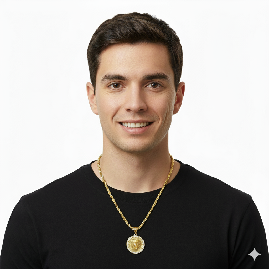 Lion Head Men's 18K Gold Plated Pendant Diamond-Accented 24" Chain-Express Your Love Gifts
