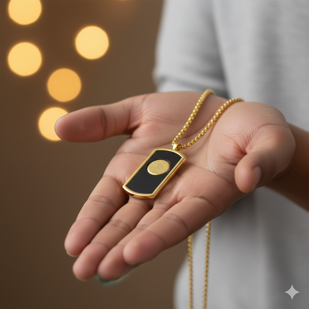 Our Father Dog Tag Necklace Men's Two-Tone Black IP & 18K Gold Plated Stainless Steel 24" Chain-Express Your Love Gifts