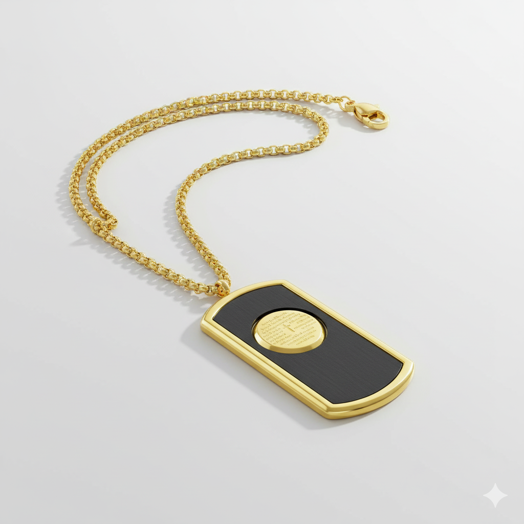 Our Father Dog Tag Necklace Men's Two-Tone Black IP & 18K Gold Plated Stainless Steel 24" Chain-Express Your Love Gifts