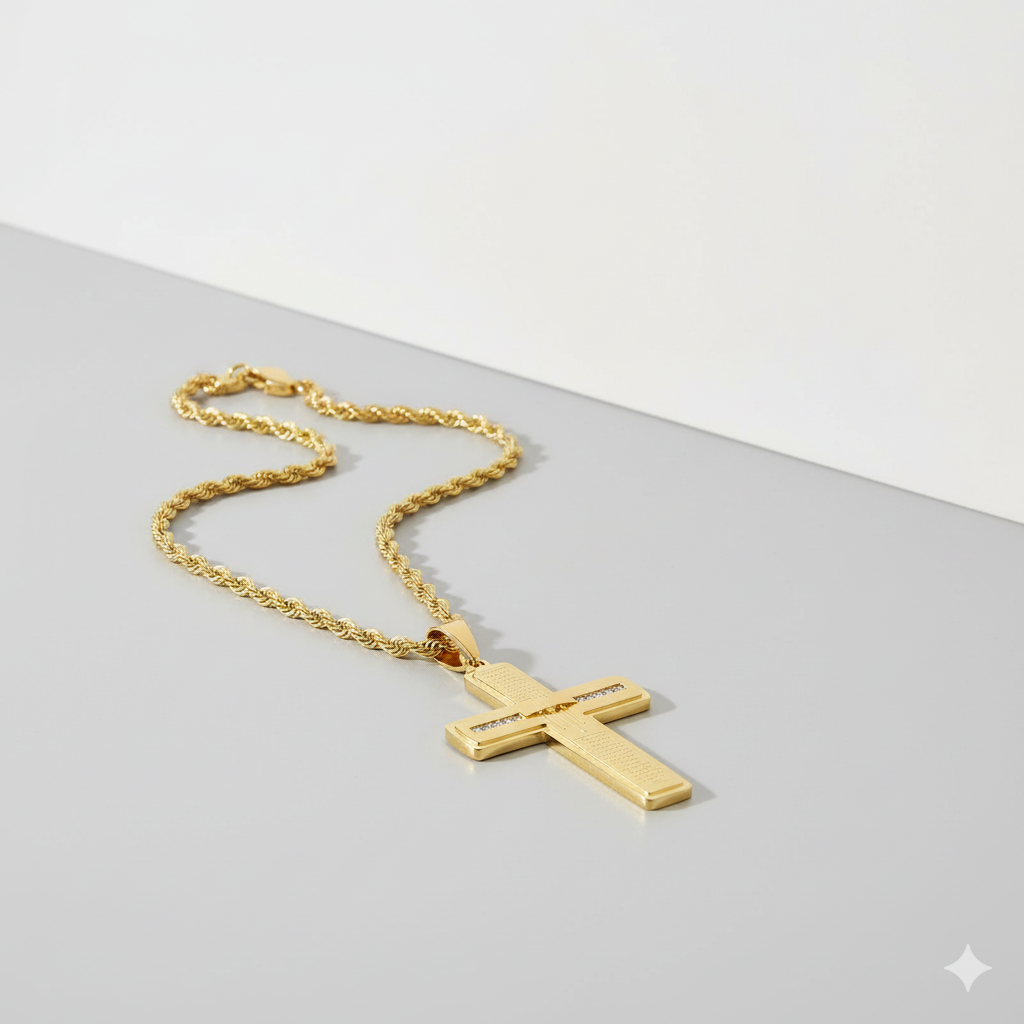 Lords Prayer Men's Cross Pendant 18K Gold Plated 24" Chain-Express Your Love Gifts