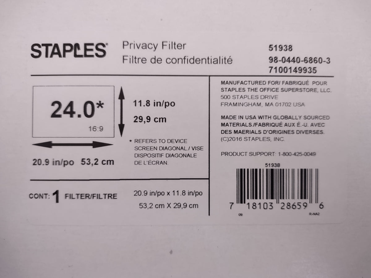 Staples Universal 24" Black Privacy Filter for Widescreen Monitors, Effective "Black Out", 1-Pack-Express Your Love Gifts