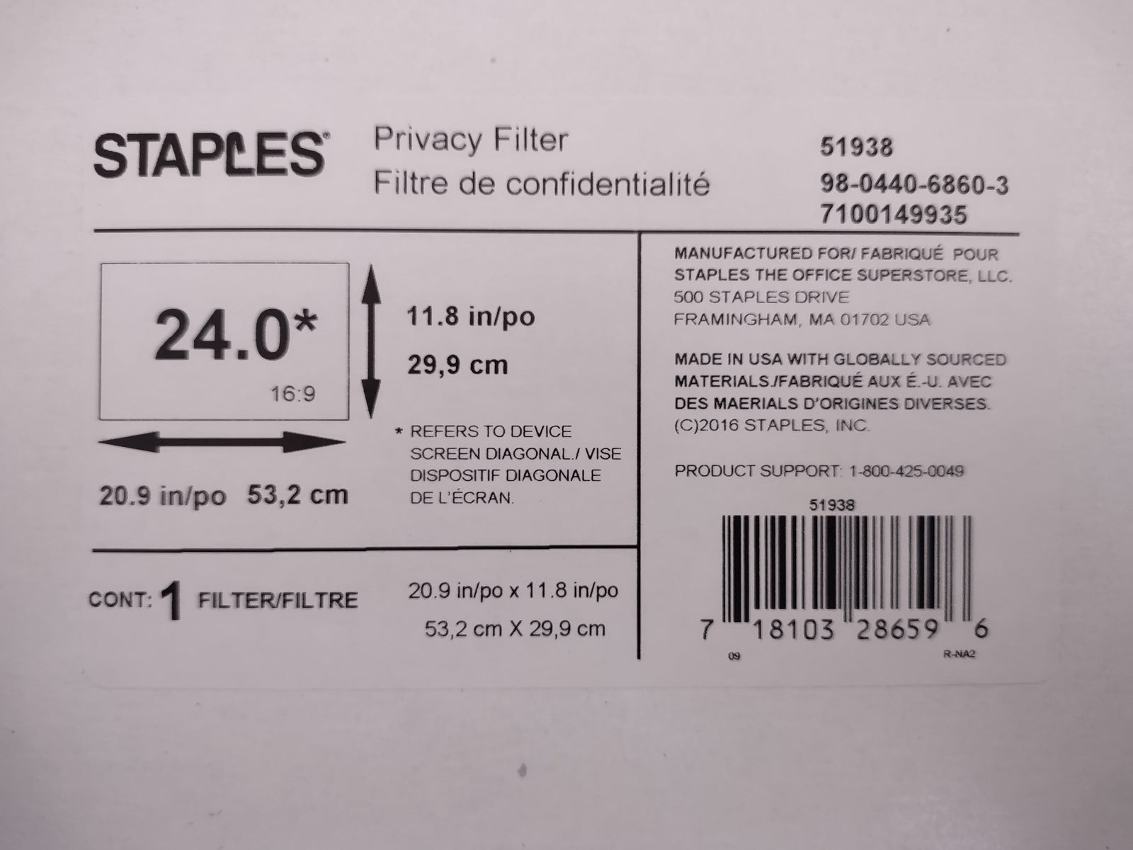 Staples Universal 24" Black Privacy Filter for Widescreen Monitors, Effective "Black Out", 1-Pack-Express Your Love Gifts