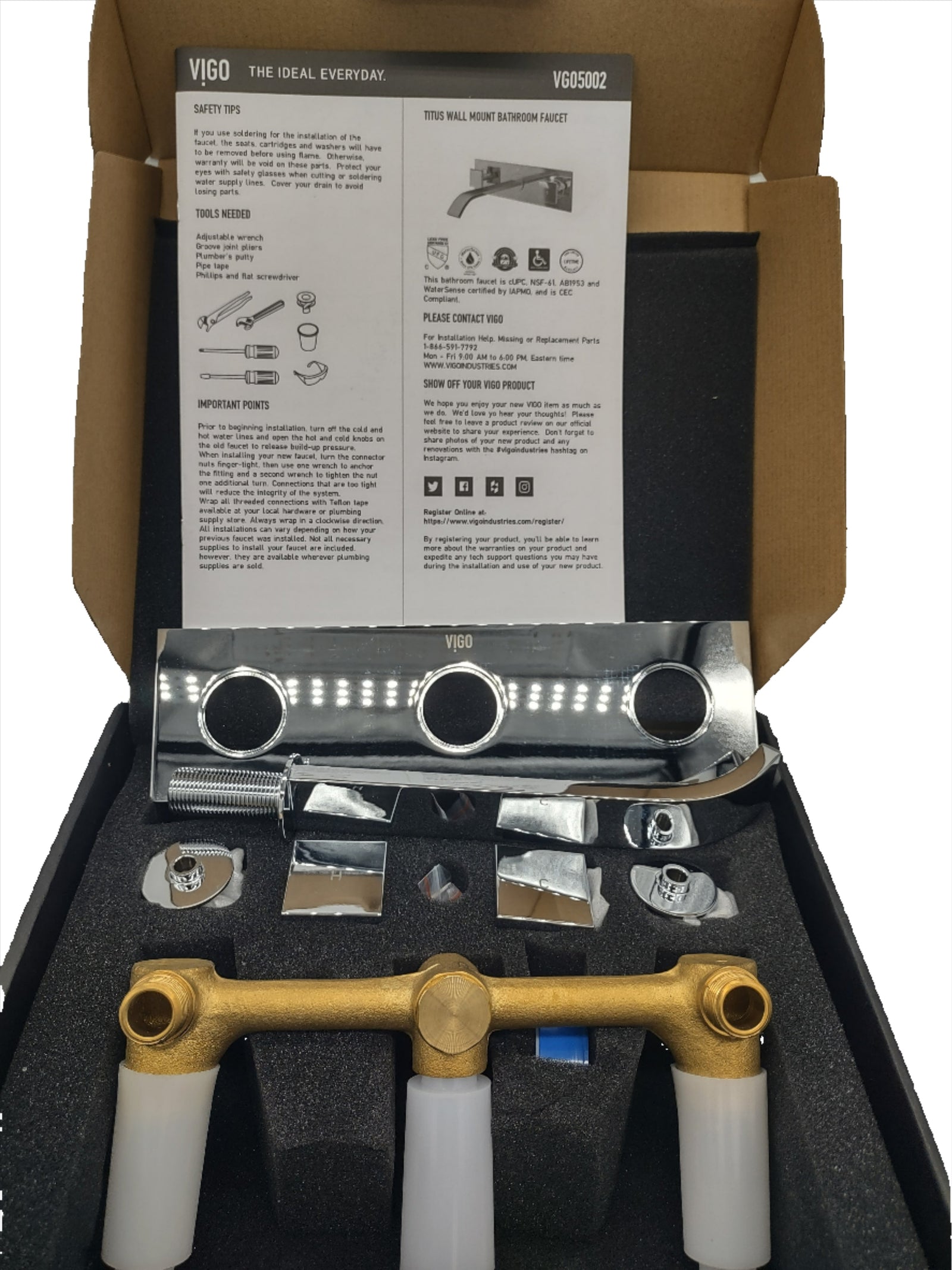 VIGO Titus VG05002CH Single Handle Bathroom Faucet in Chrome Wall Mount Faucet Open Box-Express Your Love Gifts