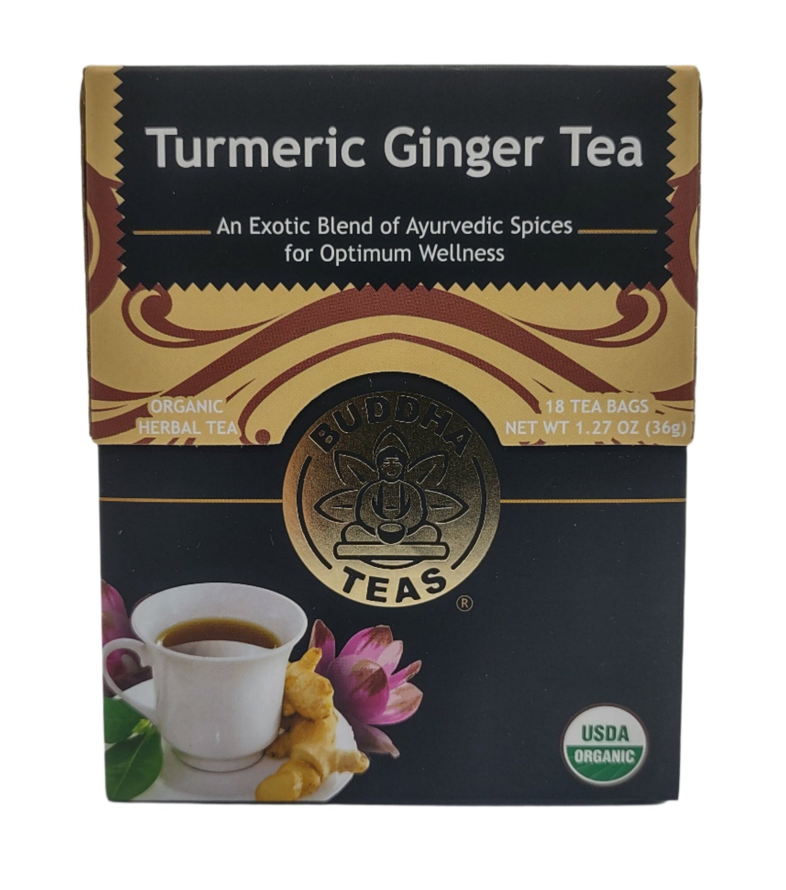 Buddha Teas Organic Turmeric Ginger Tea - OU Kosher, USDA Organic, CCOF Organic, 18 Bleach-Free Tea Bags (Pack of 3)-Express Your Love Gifts