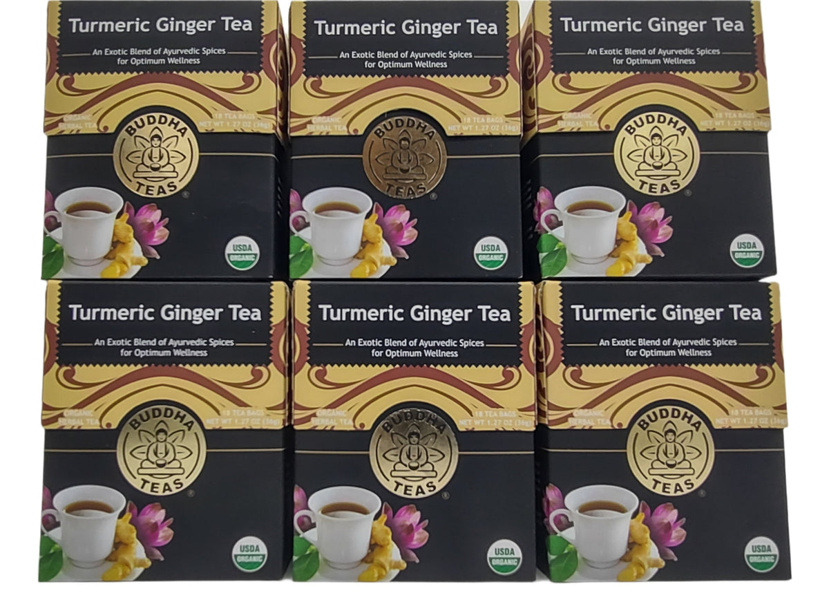 Buddha Teas Organic Turmeric Ginger Tea, USDA Organic, Kosher, 18 Bleach-Free Tea Bags (Pack of 6)-Express Your Love Gifts