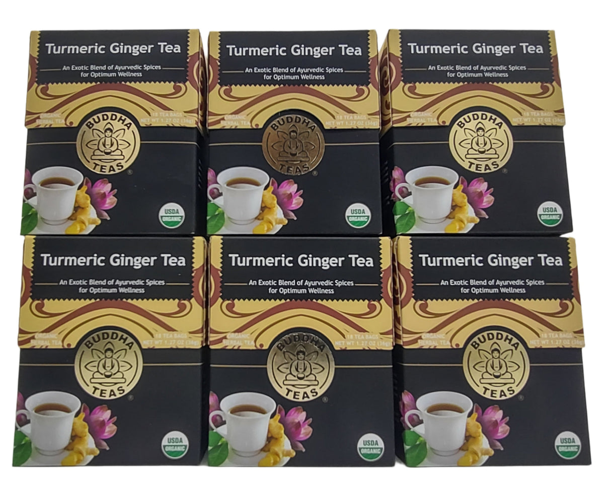 Buddha Teas Organic Turmeric Ginger Tea, USDA Organic, Kosher, 18 Bleach-Free Tea Bags (Pack of 6)-Express Your Love Gifts