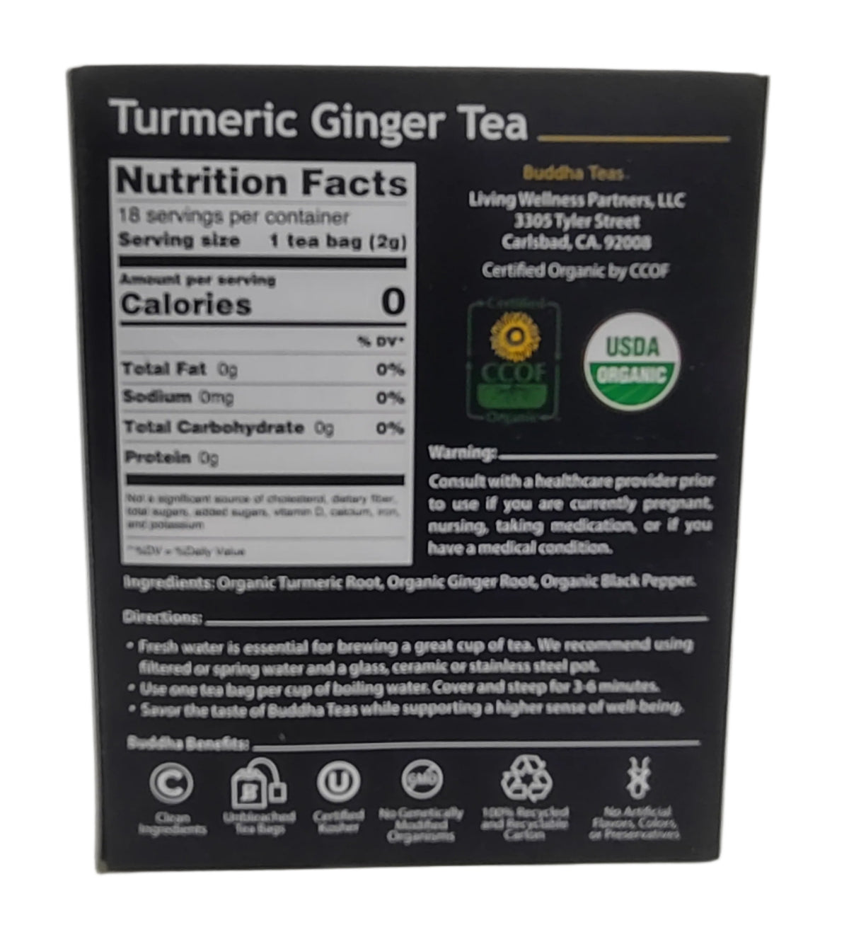 Buddha Teas Organic Turmeric Ginger Tea, USDA Organic, Kosher, 18 Bleach-Free Tea Bags (Pack of 6)-Express Your Love Gifts