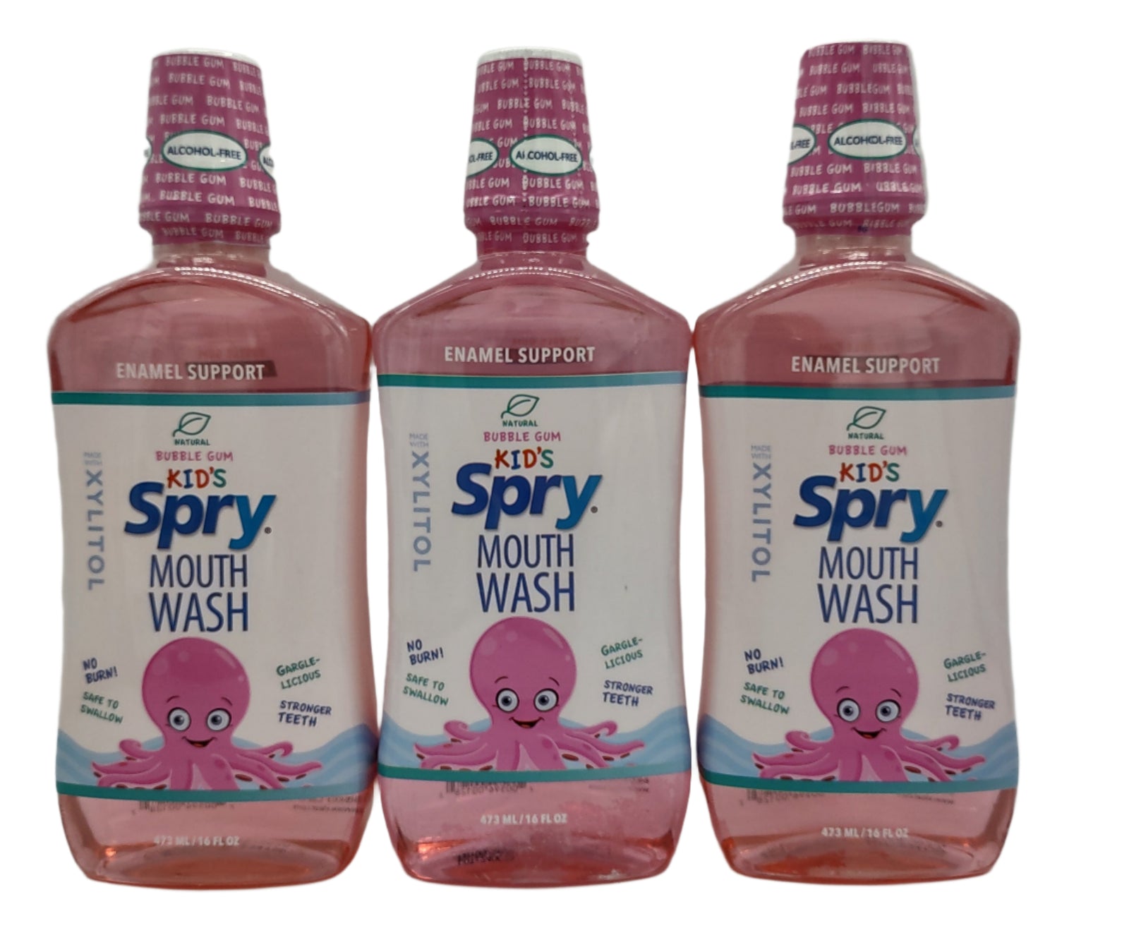 Spry Kids Bubble Gum Flavor Xylitol Mouthwash 3 Pack Fluoride-Free Bubble Gum Flavor Enamel Support, 16 fl oz-Express Your Love Gifts