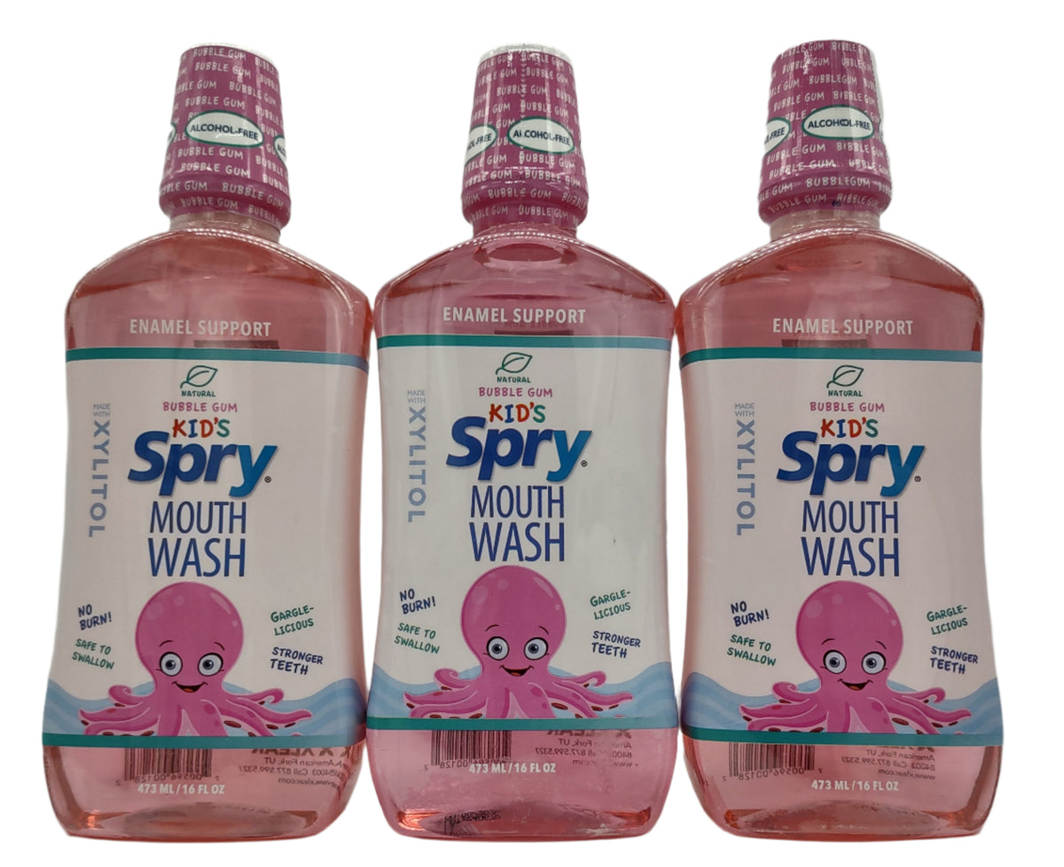 Spry Kids Bubble Gum Flavor Xylitol Mouthwash 3 Pack Fluoride-Free Bubble Gum Flavor Enamel Support, 16 fl oz-Express Your Love Gifts