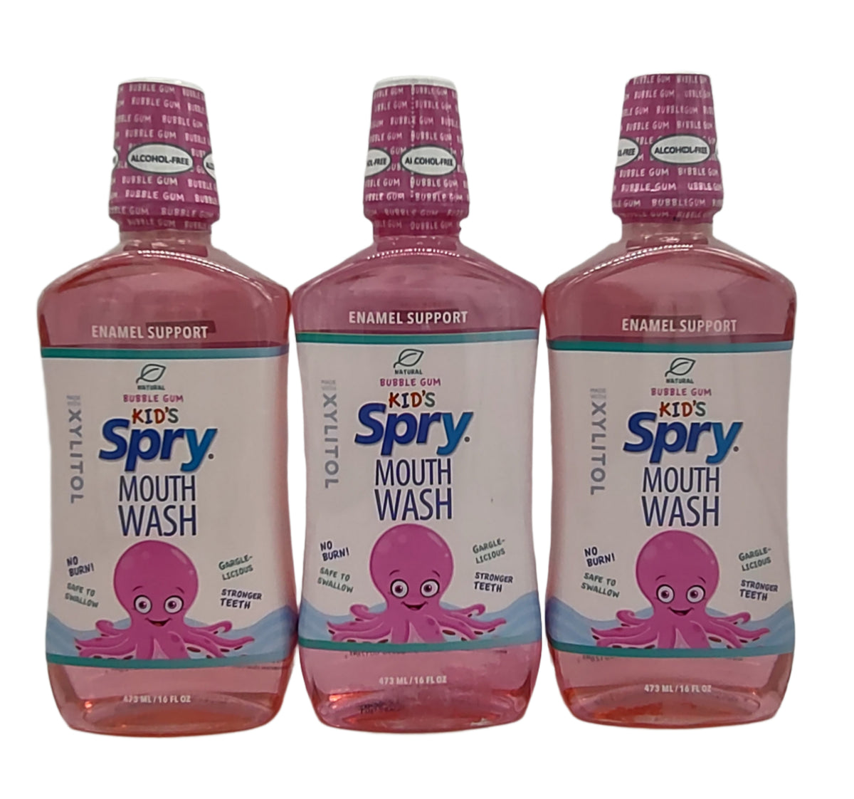 Spry Kids Bubble Gum Flavor Xylitol Mouthwash 3 Pack Fluoride-Free Bubble Gum Flavor Enamel Support, 16 fl oz-Express Your Love Gifts