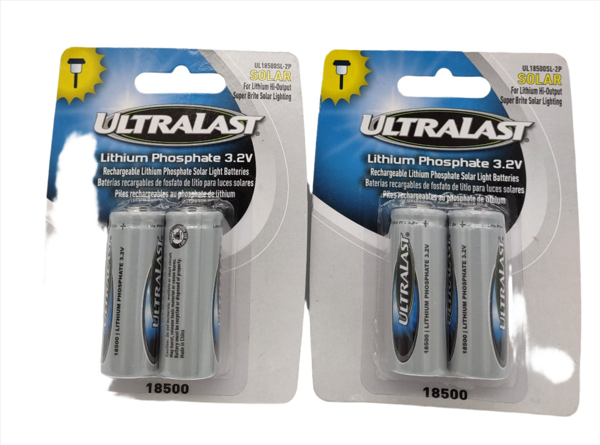 ULTRALAST 18500 Rechargeable LiFePO4 Batteries 3.2V 1000mAh Pack of 2 for Solar Lights-Express Your Love Gifts