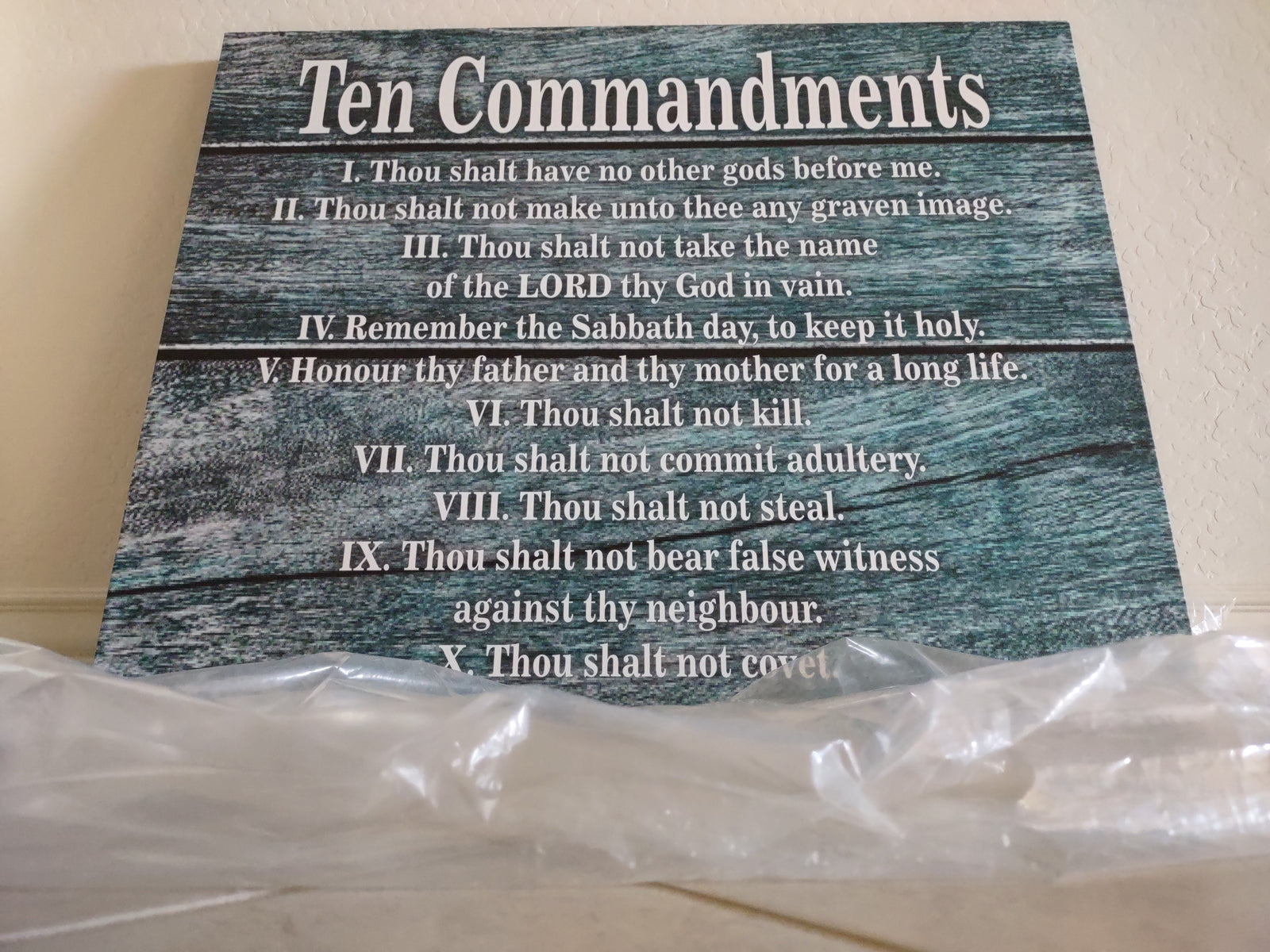 Scripture Walls 10 Commandments Blue Wood Christian Wall Art Print Ready to Hang Unframed-Express Your Love Gifts