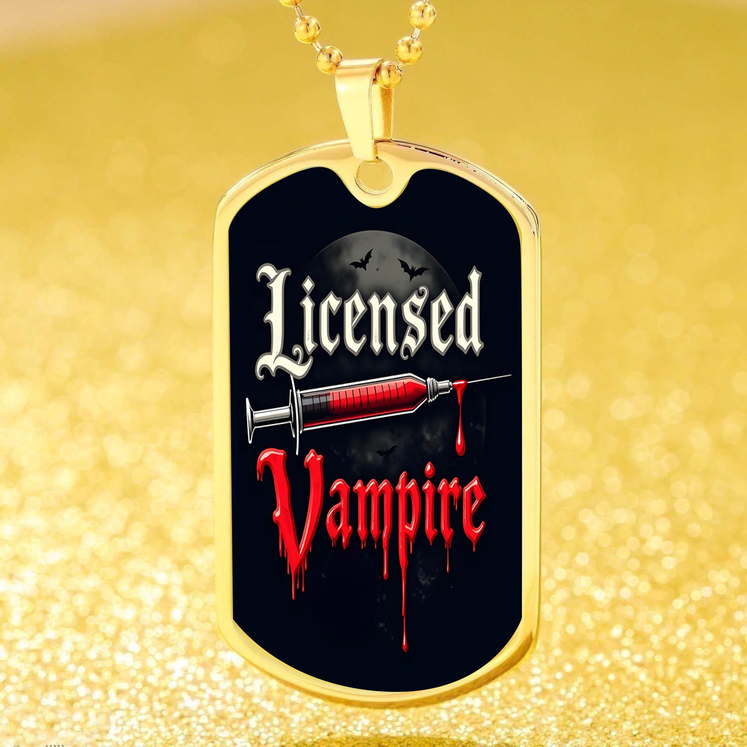 Licensed Vampire Phlebotomist Nurse Necklace Stainless Steel or 18k Gold Dog Tag 24"-Express Your Love Gifts