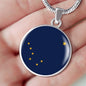 Alaska State Flag Necklace Circle Pendant Stainless Steel or 18k Gold 18-22" - Express Your Love Gifts