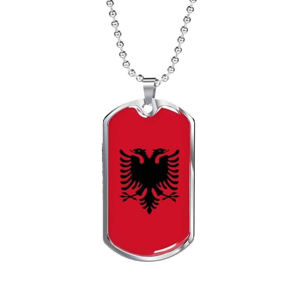 Albania Flag Necklace Albania Flag Stainless Steel or 18k Gold Dog Tag 24" - Express Your Love Gifts