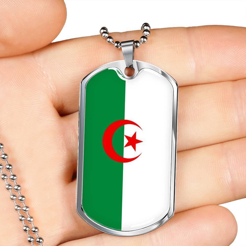 Algeria Flag Necklace Algeria Flag Stainless Steel or 18k Gold Dog Tag 24" - Express Your Love Gifts