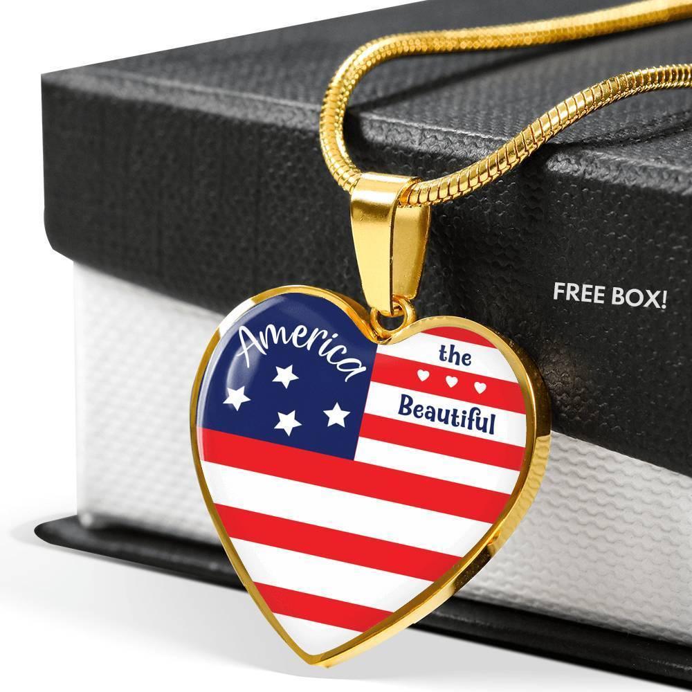 America The Beautiful Necklace Heart Pendant 18k Gold 18-22"-Express Your Love Gifts