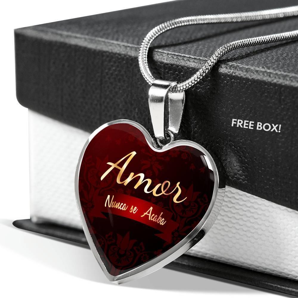 Amor Nunca Se Acaba Necklace Stainless Steel or 18k Gold Heart Pendant 18-22" - Express Your Love Gifts