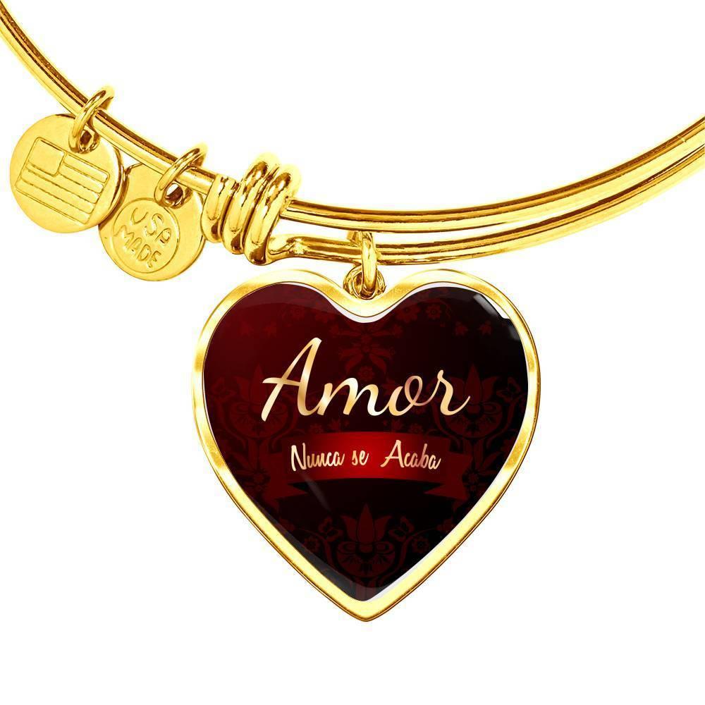 Amor Nunca Se Acaba Stainless Steel or 18k Gold Heart Bracelet Bangle - Express Your Love Gifts