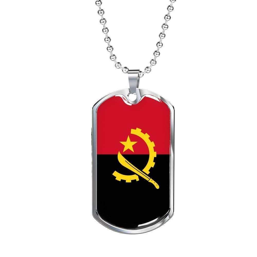 Angola Flag Necklace Angola Flag Stainless Steel or 18k Gold Dog Tag 24" - Express Your Love Gifts