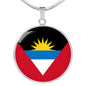 Antigua And Barbuda Flag Circle Necklace Stainless Steel or 18k Gold 18-22" - Express Your Love Gifts