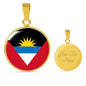 Antigua And Barbuda Flag Circle Necklace Stainless Steel or 18k Gold 18-22" - Express Your Love Gifts
