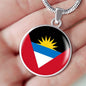 Antigua And Barbuda Flag Circle Necklace Stainless Steel or 18k Gold 18-22" - Express Your Love Gifts