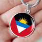 Antigua And Barbuda Flag Circle Necklace Stainless Steel or 18k Gold 18-22" - Express Your Love Gifts