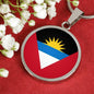 Antigua And Barbuda Flag Circle Necklace Stainless Steel or 18k Gold 18-22" - Express Your Love Gifts
