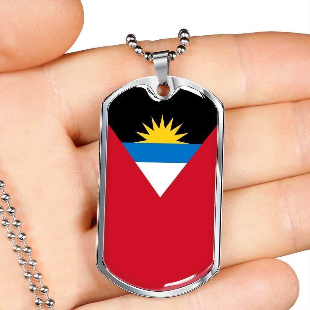 Antigua And Barbuda Flag Necklace Antigua And Barbuda Flag Stainless Steel or 18k Gold Dog Tag 24"" Chain - Express Your Love Gifts