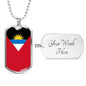 Antigua And Barbuda Flag Necklace Antigua And Barbuda Flag Stainless Steel or 18k Gold Dog Tag 24"" Chain - Express Your Love Gifts